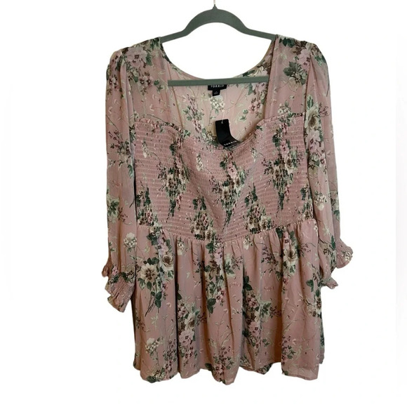 Nwt Torrid Floral Smocked Babydoll Blouse - Picture 1 of 4